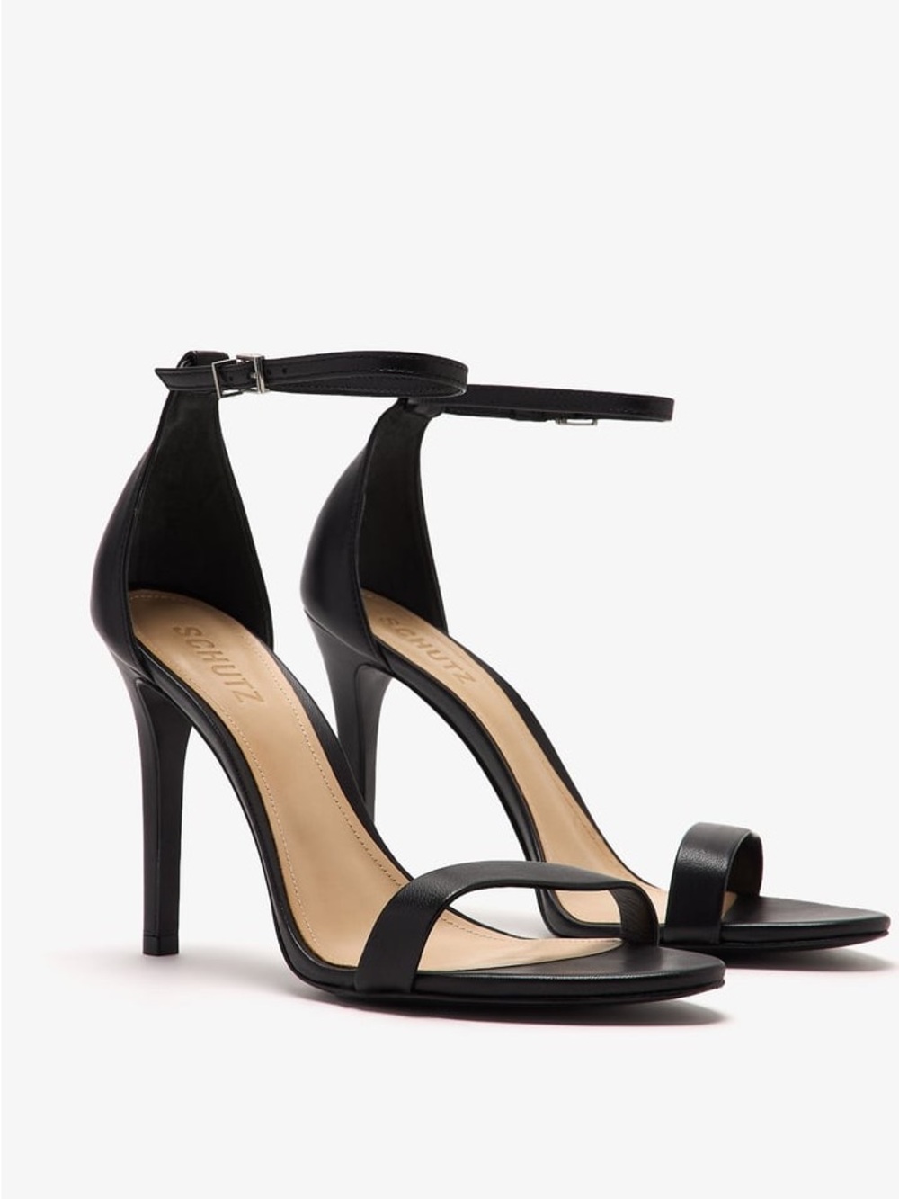 SCHUTZ Black Minimal Ankle-Strap Stiletto Sandals